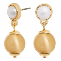 Mood Gold Satin Orb And Pearl Mini Drop Earrings