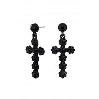 Mood Jet Crystal Cross Drop Earrings