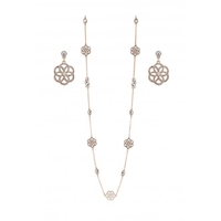 Mood Rose Gold Floral Filagree Station Necklace And Earring Set