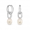 Mood Silver Polished Link Baroque Pearl Drop Earrings
