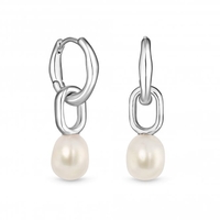 Mood Silver Polished Link Baroque Pearl Drop Earrings