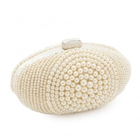 Online Exclusive Cream Pearl Oval Clutch Bag