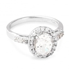 Oval cubic zirconia halo sterling silver ring