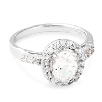 Oval cubic zirconia halo sterling silver ring