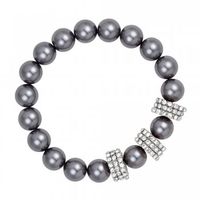 Pave Crystal Disc And Grey Pearl Bracelet