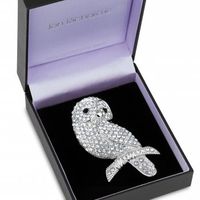 Pave Crystal Silver Owl Brooch