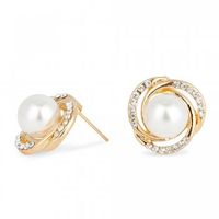 Pearl And Crystal Twist Edge Gold Earring