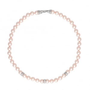 Pink Pearl And Crystal Rondel Round Necklace