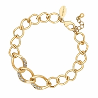 Polished gold and crystal encased curved link bracelet