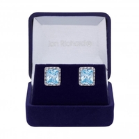 Rhodium Plate Cubic Zirconia Aqua Earrings