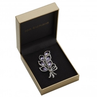 Rhodium Plated Amethyst 6 Leaf Pave Brooch - Gift Boxed