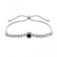 Rhodium Plated And Blue Center Stone Toggle Bracelet