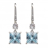 Rhodium Plated Aqua Stone Drop Earrings