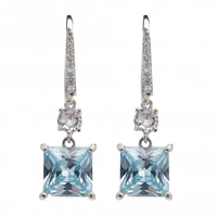 Rhodium Plated Aqua Stone Drop Earrings