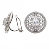Rhodium Plated Cubic Circonia Floral Stud Clip Earrings