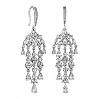 Rhodium Plated Cubic Zirconia Cascading Drop Earrings