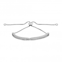 Rhodium Plated Cubic Zirconia Cross Over Toggle Bracelet