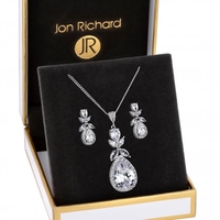 Rhodium Plated Cubic Zirconia Floral Set - Gift Boxed