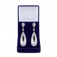 Rhodium Plated Cubic Zirconia Large Crystal Pear Drop Earrings - Gift Boxed