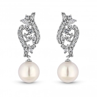 Rhodium Plated Cubic Zirconia Multi Stone Swirl Statement Earrings