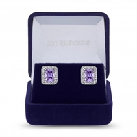 Rhodium Plated Cubiz Zirconia Lavender Stud Earrings - Gift Boxed