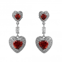 Rhodium Plated Double Heart Earrings
