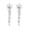 Rhodium Plated Floral And Baguette Cubic Zirconia Earrings