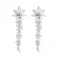 Rhodium Plated Floral And Baguette Cubic Zirconia Earrings