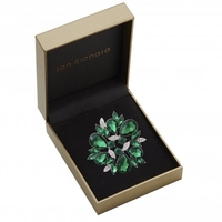 Rhodium Plated Green Mixed Stone Circle Brooch - Gift Boxed