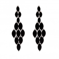 Rhodium Plated Jet Black Marquisse Navette Cubic Zirconia Diamond Shape Earrings