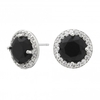 Rhodium Plated Jet Cubic Zirconia Halo Stud Earrings
