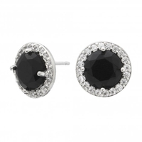 Rhodium Plated Jet Cubic Zirconia Halo Stud Earrings