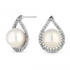 Rhodium Plated Large Pearl Encased Cubic Zirconia Earrings