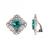 Rhodium Plated Light Emerald Green Cubic Zirconia Square Crystal Clip-on Earrings