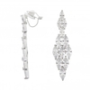 Rhodium Plated Multi Navette Cubic Zirconia Diamond Drop Clip-On Earrings
