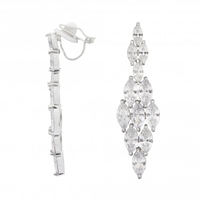 Rhodium Plated Multi Navette Cubic Zirconia Diamond Drop Clip-On Earrings