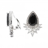 Rhodium Plated Pear Jet Navette Cubic Zirconia Stud Clip-On Earrings