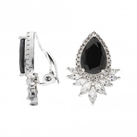 Rhodium Plated Pear Jet Navette Cubic Zirconia Stud Clip-On Earrings