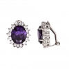 Rhodium Plated Purple Cubic Zirconia Clip on Earrings
