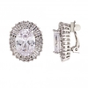 Rhodium Plated Statement Cubic Zirconia Crystal Stud Clip Earrings