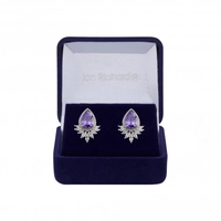 Rhodium Plated Tanzanite Peardrop Earrings - Gift Boxed