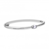 Rhodium Plated Twisted Centre Stone Bangle Bracelet