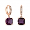 Rose Gold Amethyst Cubic Zirconia Cushion Drop Huggie Earrings