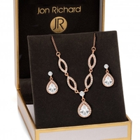 Rose Gold Cubic Zirconia Pear Necklace And Earring Set - Gift Boxed
