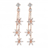 Rose Gold Cubic Zirconia Three Flower Linear Drop Earrings