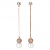 Rose Gold Pave And Pearl Snowman Long Drop Earring