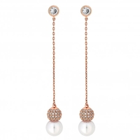 Rose Gold Pave And Pearl Snowman Long Drop Earring