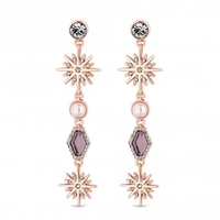 Rose Gold Pink Crystal Celestial Long Drop Earrings