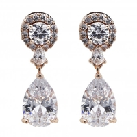 Rose Gold Plate Cubic Zirconia And Pearl Drop Earr