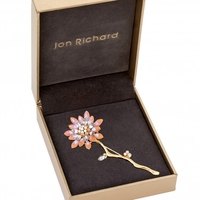 Rose Gold Plated And Pink Floral Brooch - Gift Boxed